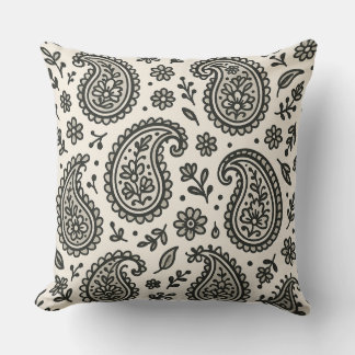 Blommönstret Black & White Paisley Kudde