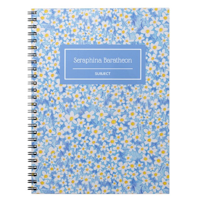 Blommönstret Blått Daisy, Monogram Anteckningsbok (Framsidan)