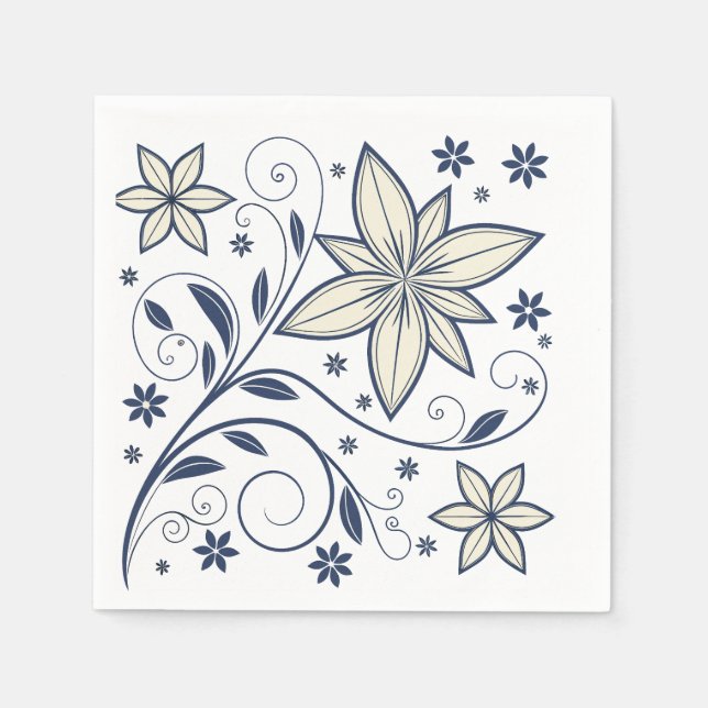 Blommönstret Blått elegant | Pappersservett (Framsidan)