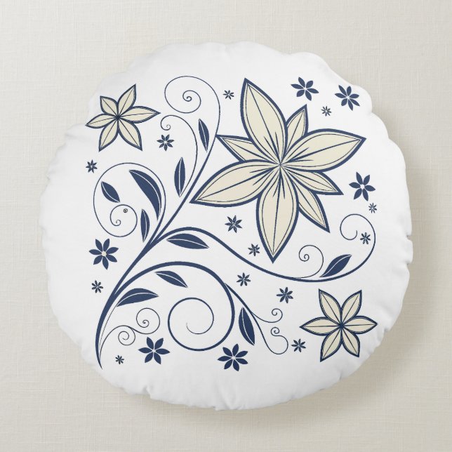 Blommönstret Blått elegant | Rund Kudde (Framsidan)
