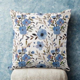 Blommönstret Blått Elegant, vintage, jokertecken Kudde