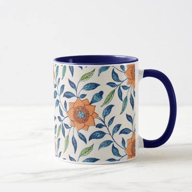Blommönstret Blått och Orange Mugg (Höger)