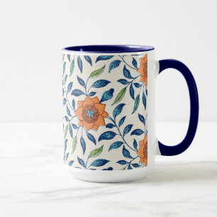 Blommönstret Blått och Orange Mugg