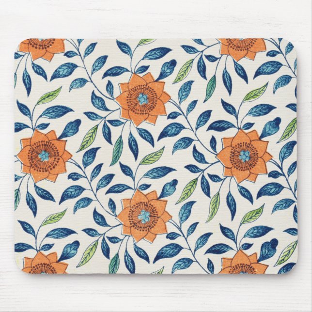 Blommönstret Blått och Orange Musmatta (Framsidan)