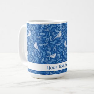 Blommönstret Blåvita och vintervita fåglar Kaffemugg