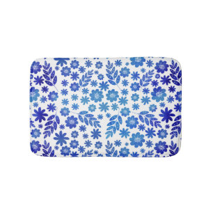 Blommönstret Blue China Hand plockade Badrumsmatta