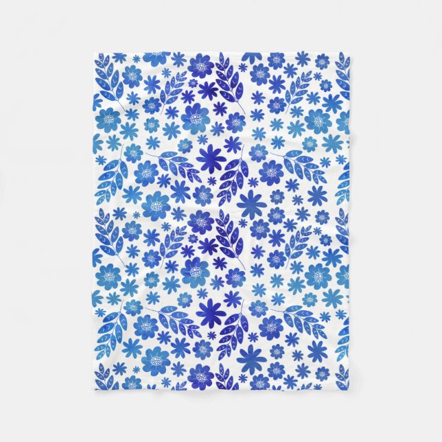 Blommönstret Blue China Hand plockade Fleecefilt (Framsidan)
