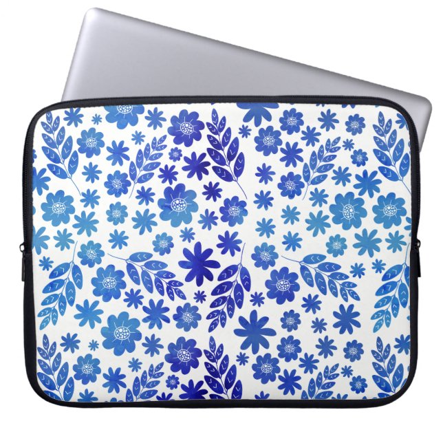 Blommönstret Blue China Hand plockade Laptop Sleeve (Framsidan)