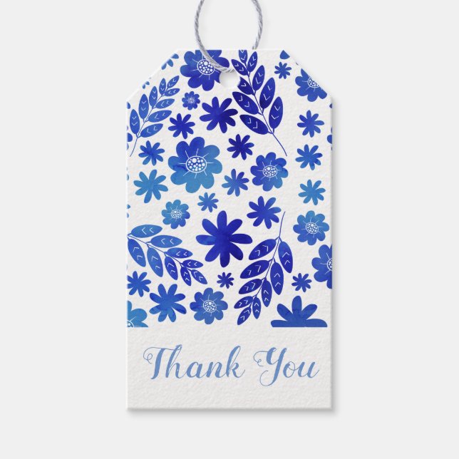 Blommönstret Blue China Hand plockade Presentetikett (Framsidan)
