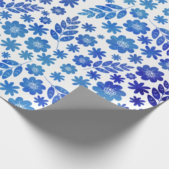 Blommönstret Blue China Hand plockade Presentpapper (Hörn)