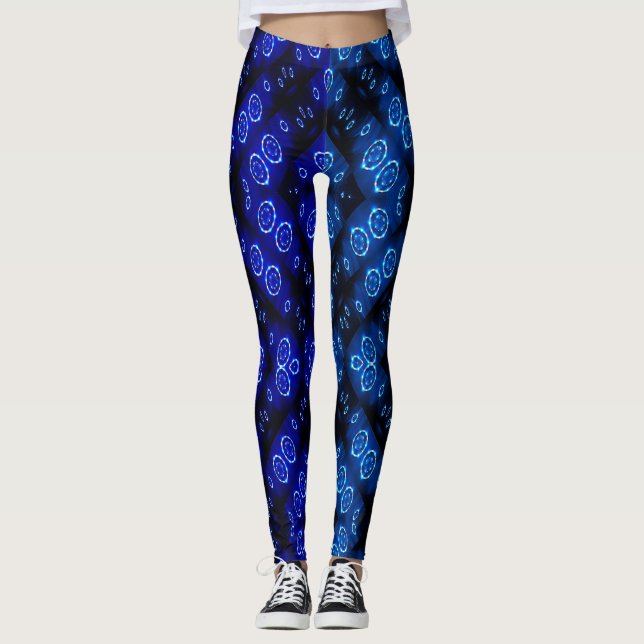 Blommönstret Blue Digital Abstrakt Leggings (Framsida)