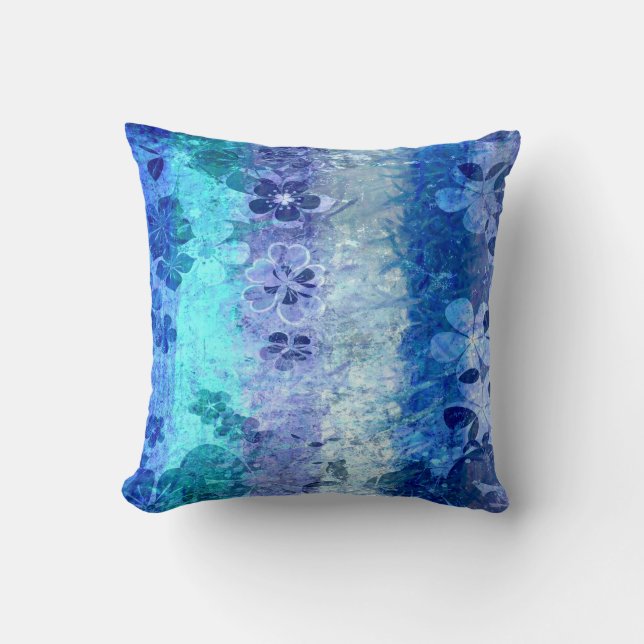 Blommönstret Blue grunge vintage Kudde (Framsida)