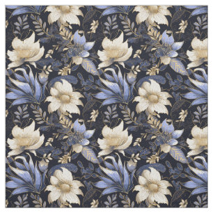 Blommönstret Blue & Guld Boho Chic Tyg