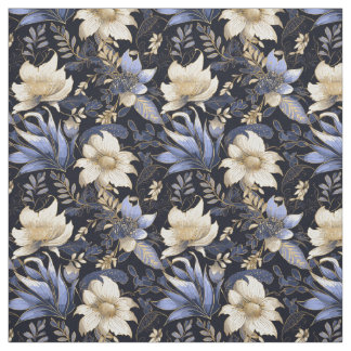 Blommönstret Blue & Guld Boho Chic Tyg