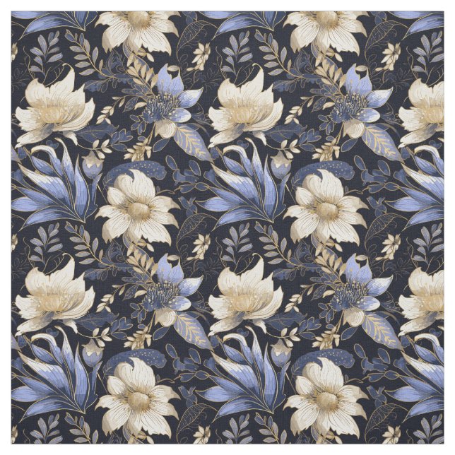 Blommönstret Blue & Guld Boho Chic Tyg (Provkarta)
