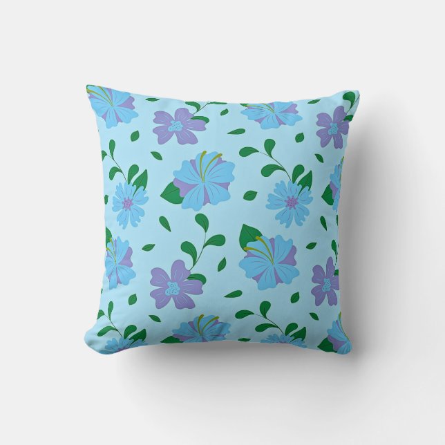Blommönstret Blue & Lila på Light Blue | Seaml Kudde (Framsida)