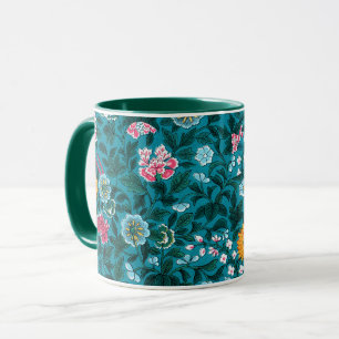 Blommönstret Blue Teal Grönt Red Rosa Gult Mugg