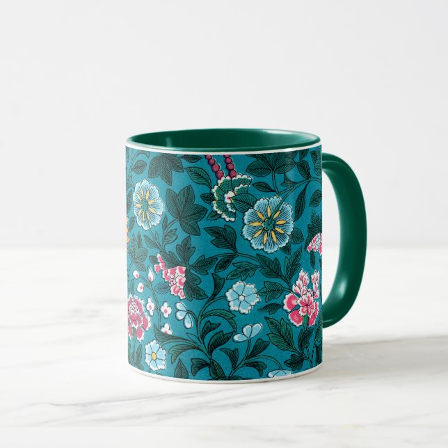 Blommönstret Blue Teal Grönt Red Rosa Gult Mugg (Framsida höger)