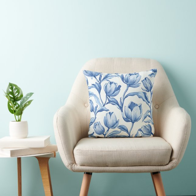Blommönstret Blue Tulip vintage Kudde (Stol)