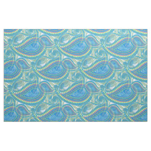 Blommönstret Blue Violet Lime Green Paisley Tyg