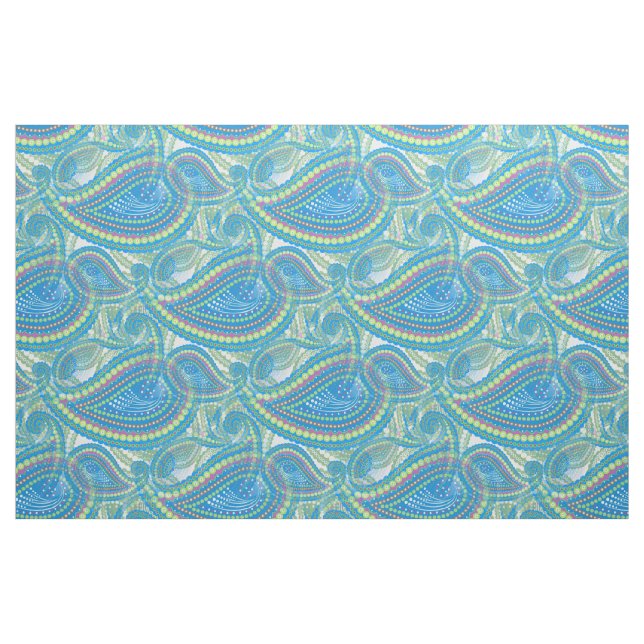 Blommönstret Blue Violet Lime Green Paisley Tyg (Fat Quarter)