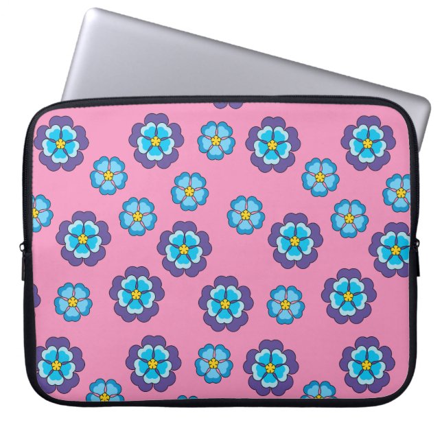 Blommönstret Blue Violet Rosa Laptop Fodral (Framsidan)