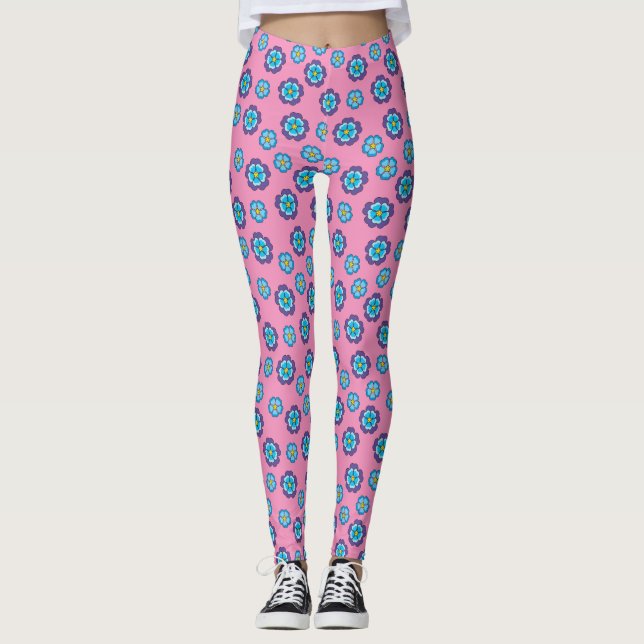 Blommönstret Blue Violet Rosa Leggings (Framsida)