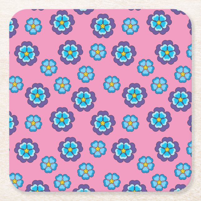 Blommönstret Blue Violet Rosa Underlägg Papper Kvadrat (Framsidan)