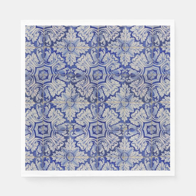 Blommönstret Blue & White Mediterranean Vintage Pappersservett (Framsidan)
