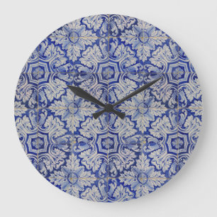 Blommönstret Blue & White Mediterranean Vintage Stor Klocka