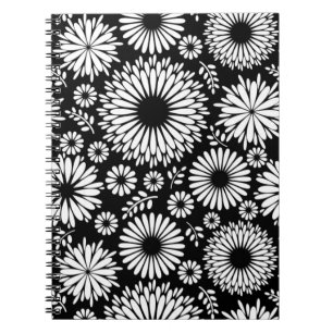 Blommönstret Boho-blommor, svart och vitt Anteckningsbok Med Spiral