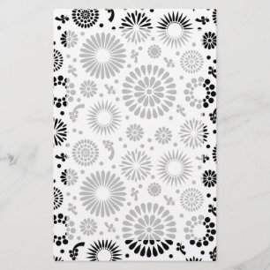 Blommönstret Boho-blommor, svart och vitt Brevpapper