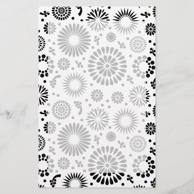 Blommönstret Boho-blommor, svart och vitt Brevpapper (Framsida)