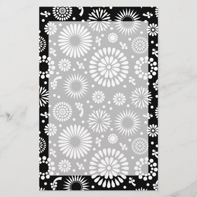 Blommönstret Boho-blommor, svart och vitt Brevpapper (Framsida)