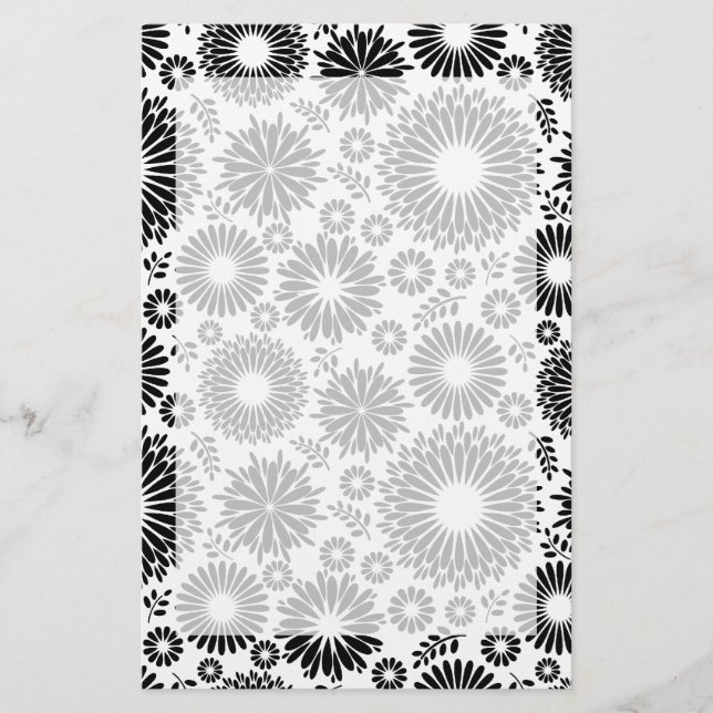Blommönstret Boho-blommor, svart och vitt Brevpapper (Framsida)