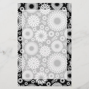 Blommönstret Boho-blommor, svart och vitt Brevpapper