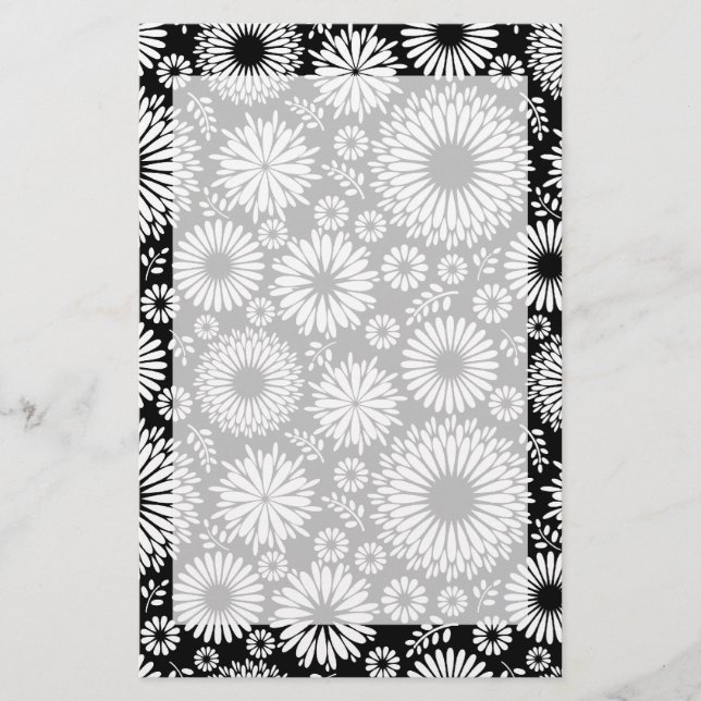 Blommönstret Boho-blommor, svart och vitt Brevpapper (Framsida)