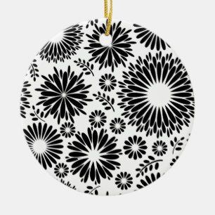 Blommönstret Boho-blommor, svart och vitt Julgransprydnad Keramik