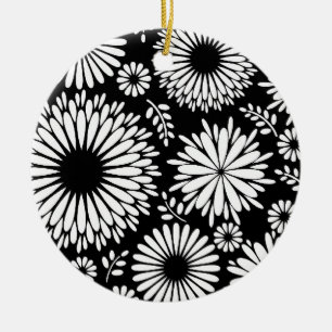 Blommönstret Boho-blommor, svart och vitt Julgransprydnad Keramik