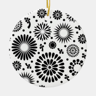Blommönstret Boho-blommor, svart och vitt Julgransprydnad Keramik