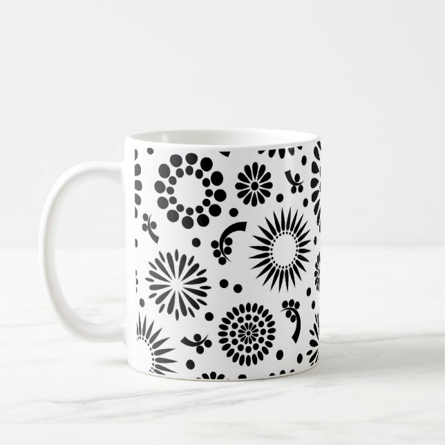 Blommönstret Boho-blommor, svart och vitt Kaffemugg (Vänster)