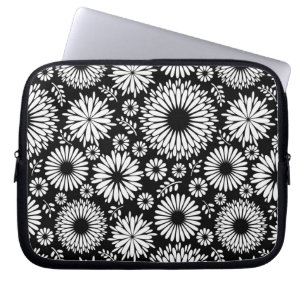 Blommönstret Boho-blommor, svart och vitt Laptop Fodral