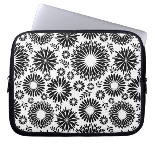 Blommönstret Boho-blommor, svart och vitt Laptop Sleeve