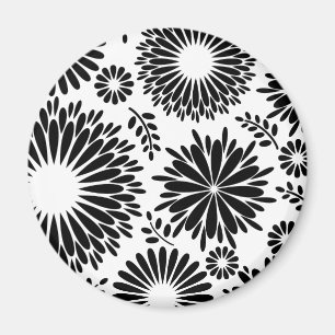 Blommönstret Boho-blommor, svart och vitt Magnet