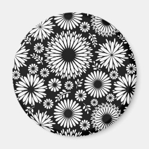 Blommönstret Boho-blommor, svart och vitt Magnet