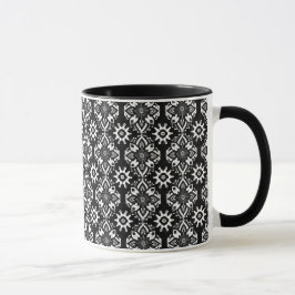 Blommönstret Boho Chic Black and White Mugg
