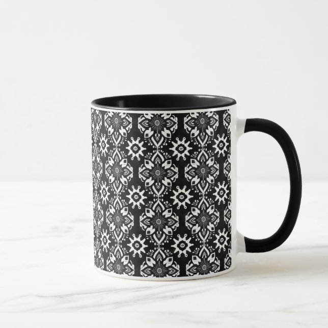 Blommönstret Boho Chic Black and White Mugg (Höger)