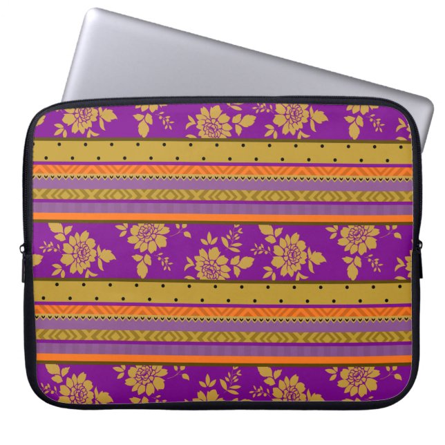 Blommönstret Boho Chic Violet Mustard Gult  Laptop Fodral (Framsidan)