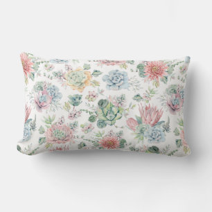 Blommönstret Boho Pastel Watercolor Succulents Lumbarkudde