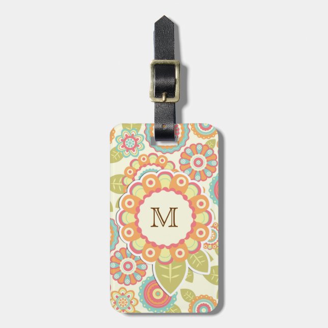 Blommönstret Boho Retro Funky Flowers (Cream) Bagagebricka (Vertikal Framsida)